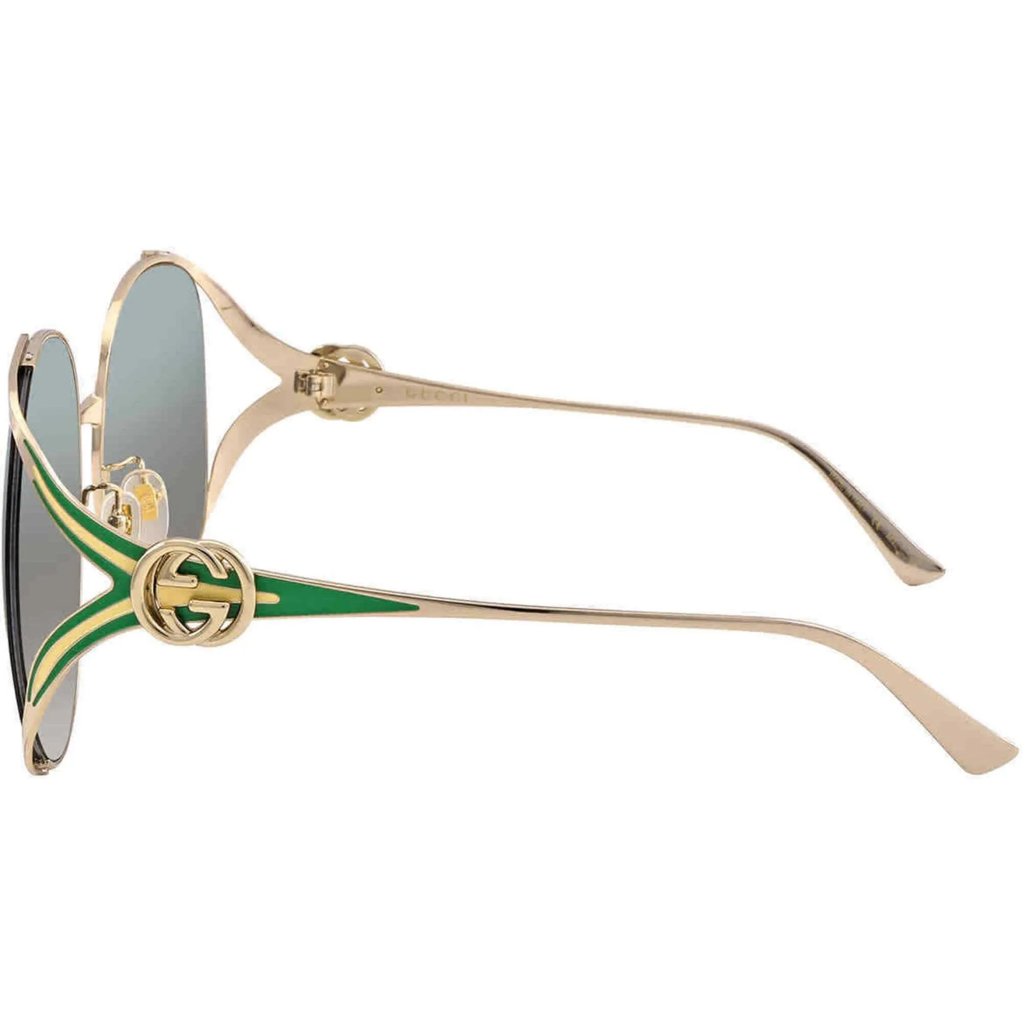Gucci Women's Sunglasses - Gold Metal Full Rim Oval Frame Green Lens | GG0225S 006