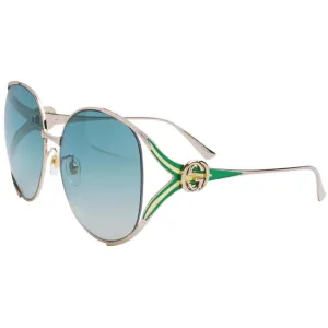 Gucci Women's Sunglasses - Gold Metal Full Rim Oval Frame Green Lens | GG0225S 006