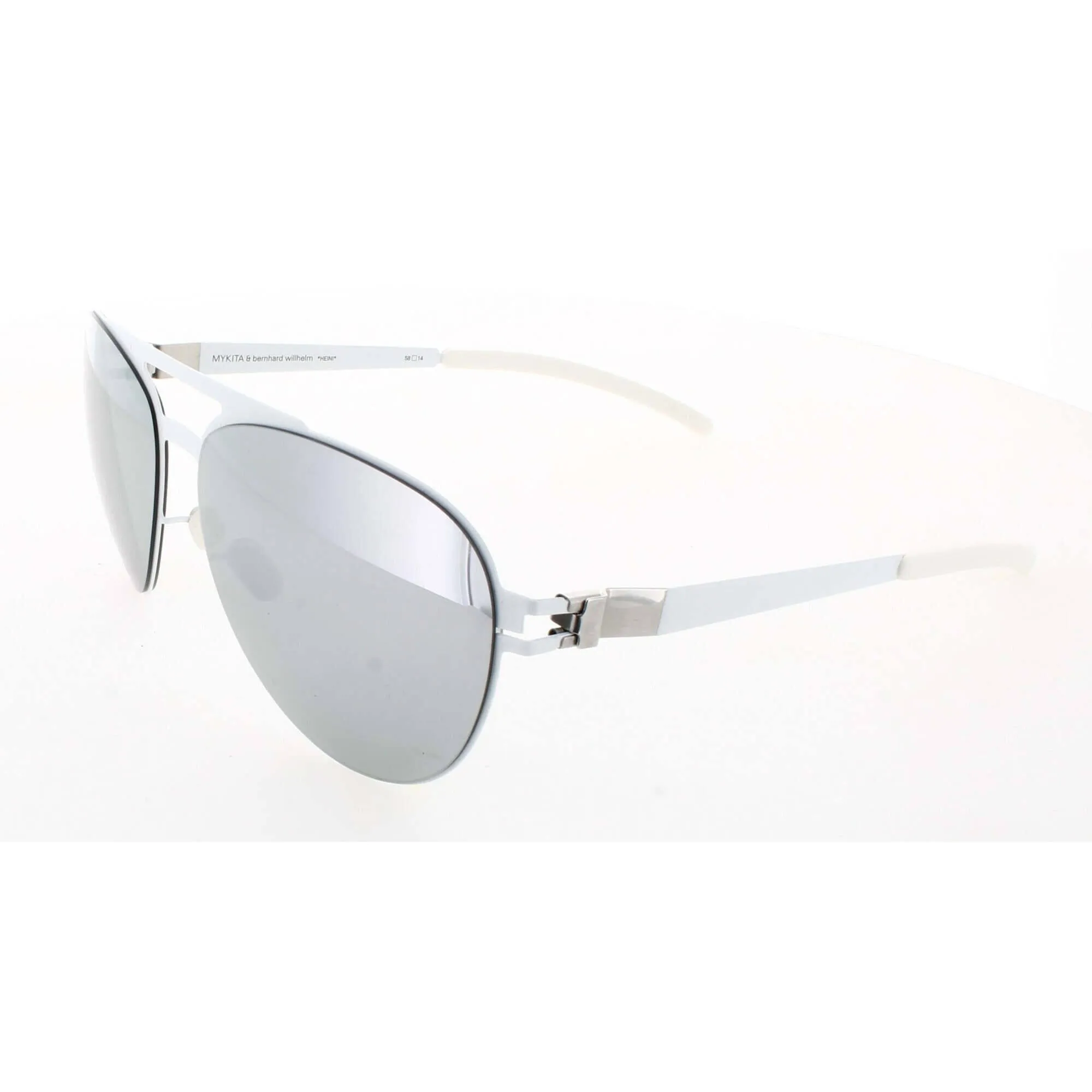 Mykita Unisex Sunglasses - White Pilot Metal Frame Silver Lens | COLLAB-HEINI-WHITE