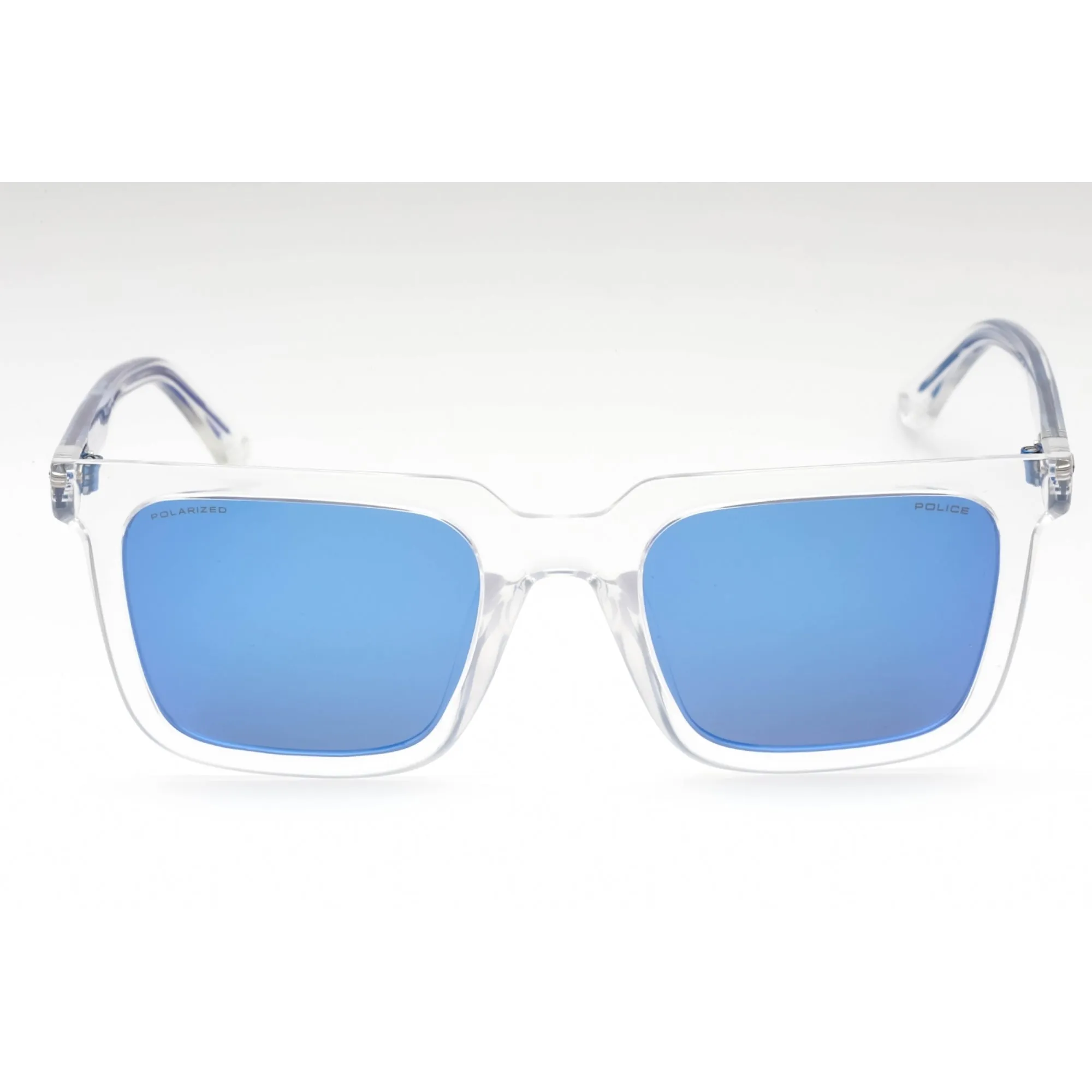 Police Men's Sunglasses - Clear Plastic Frame Smoke/Mirror Blue Lens | SPLF15 P79P