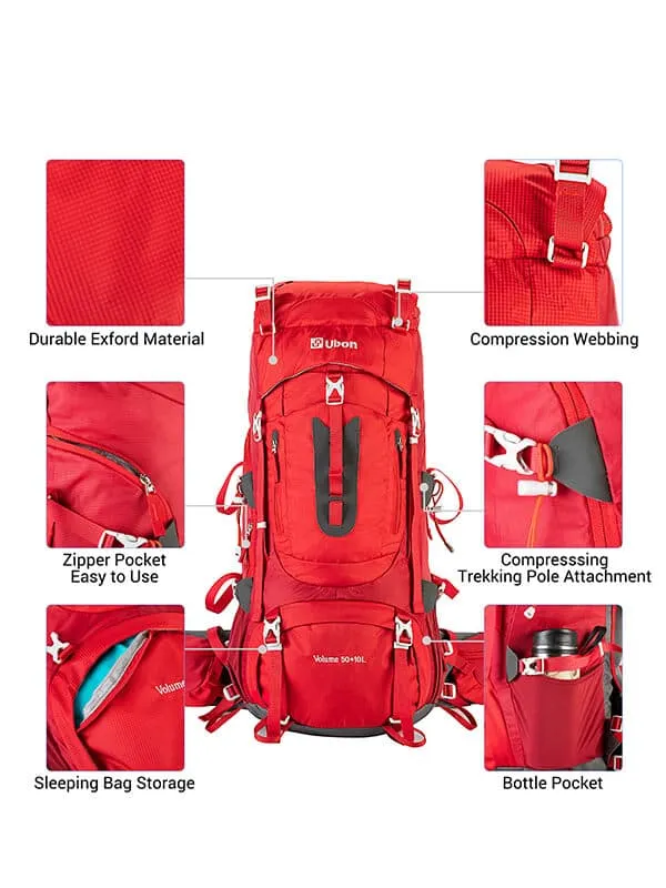 Ubon 60L Hiking Travel Backpack Extra Large with Outdoor Rain Cover