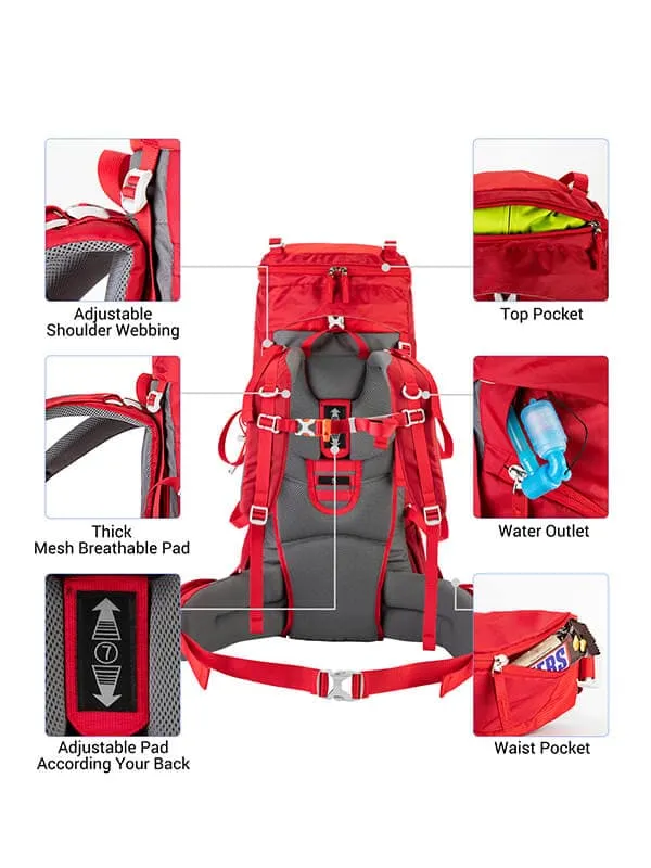 Ubon 60L Hiking Travel Backpack Extra Large with Outdoor Rain Cover
